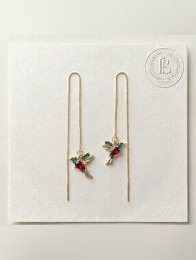 Hummingbird Earrings Long Tassels Threader Dangle Gold Plated